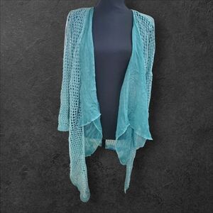 PAPA VANCOUVER LARGE  Teal Open-Front crochet Cardigan Elegant Country style